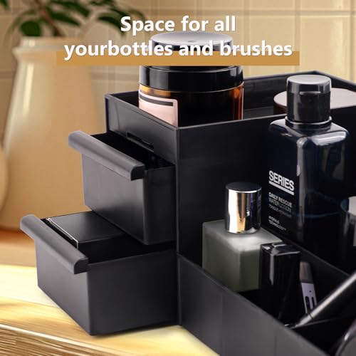 Men's Cologne Organizer with Drawers - Bathroom & Dresser Storage, Black