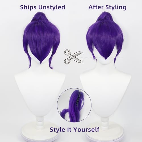 Purple Short Straight Wig with Detachable Ponytail for Women’s Anime & Halloween - NIUOBYS