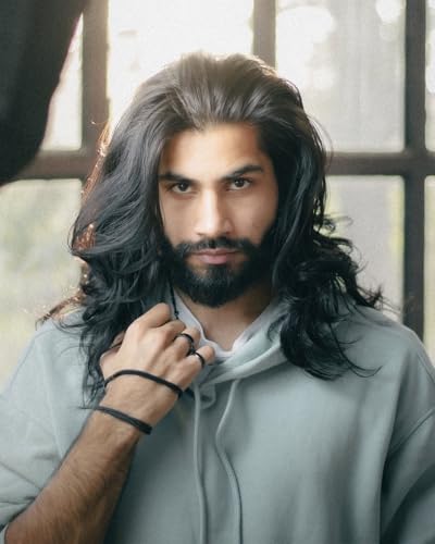 Men's Black Long Curly Synthetic Wig for Costume & Party