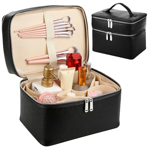 Makeup Vanity Bag for Women Large Capacity Waterproof Cosmetic Organizer with Removable Liner - StyleC Black