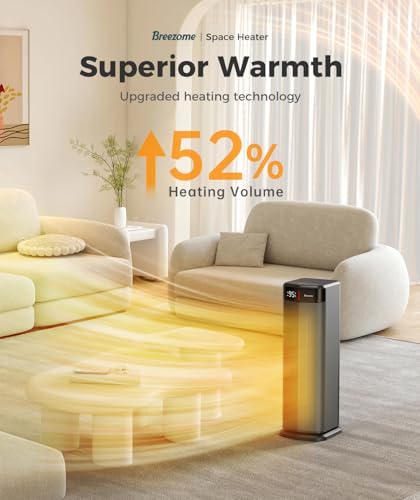 BREEZOME Black 1500W PTC Ceramic Space Heater with Remote, Eco & Safety Features