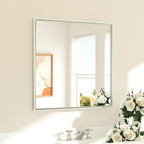 TETOTE 30x30 Inch Brushed Nickel Bathroom Mirror - Beveled Framed Over Sink Vanity