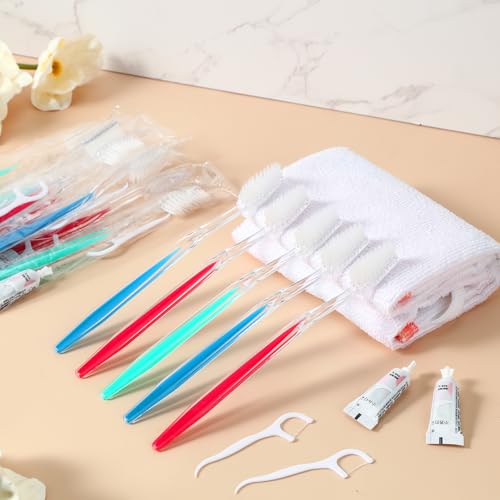 Maxcheck 100 Sets Disposable Toothbrushes with Toothpaste & Dental Floss Bulk Variety