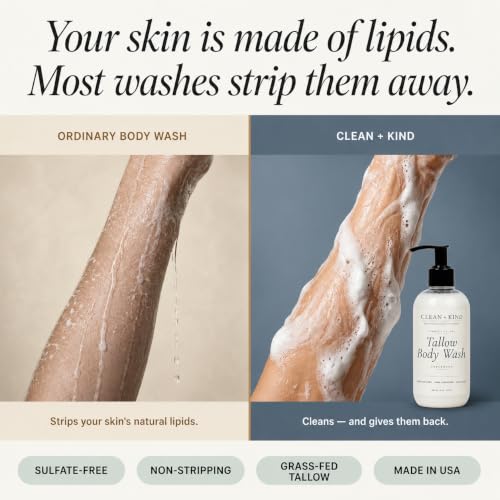 Unscented Grass-Fed Tallow Body Wash for Sensitive Skin - Sulfate-Free