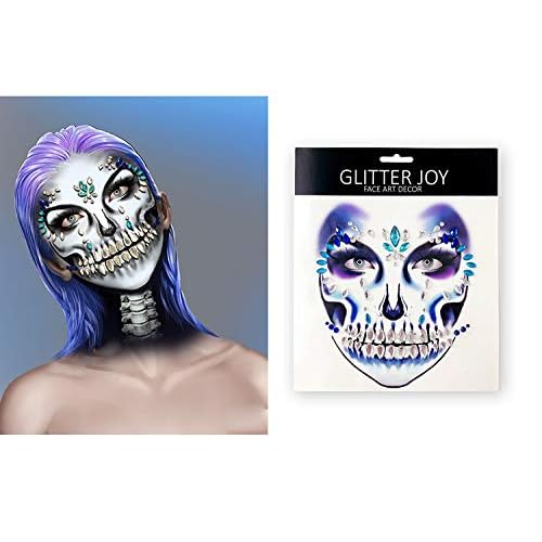 Skull Face Jewels Day of the Death Face Gems for Halloween Face Decals,6-Pack