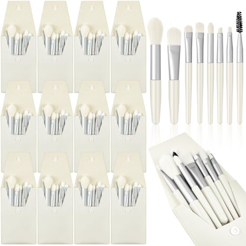 Travel Makeup Brush Set with Bag - 12 Pcs Synthetic Face & Eye Brushes for Women - White