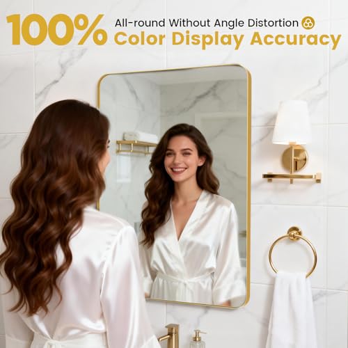 18x30 Inch Gold Bathroom Mirror with Aluminum Frame - Over Sink Wall Decor - Variation: Gold / 30"L x 18"W