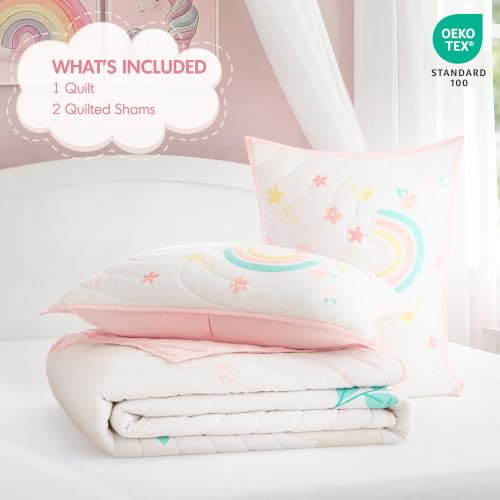 Kids Unicorn Quilt Set Full/Queen Pink 3-Piece Girls Bedding Whimsical Decor