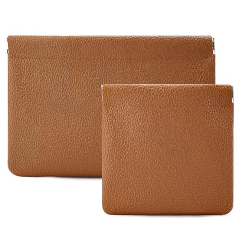 2 PCS Small Makeup Bag for Purse,Premium Small Makeup Pouch Purse,Mini Cosmetic Bag for Travel,Portable Travel Pouch with Quick Access Design,Neutral,elegant and stylish (Brown)