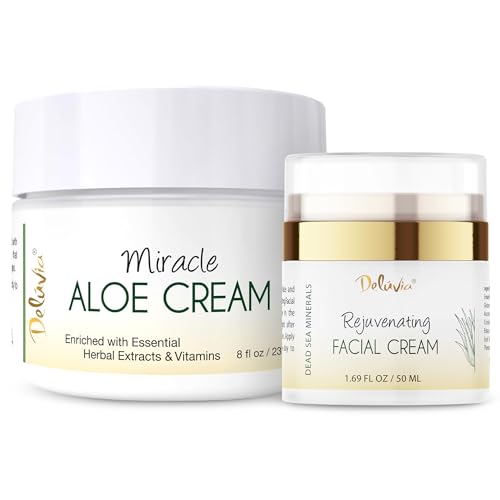 DEL?VIA Ultimate Aloe Skincare Bundle ? Miracle Aloe Cream 8 oz and Rejuvenating Face Cream 2 oz