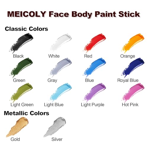 MEICOLY Clown White Face Body Paint Stick(1.06 Oz),Foundation Cream Makeup,Face Paint for Halloween Joker Zombie Vampire Skeleton Skull Special Effects Mime Makeup,White Eye Black Stick for Sports