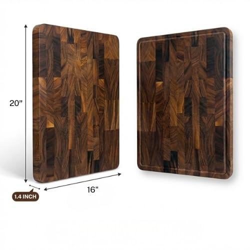 Walnut Wood Cutting Board - 20 x 16 Inches End Grain Kitchen Chopping Block - Heavy Duty