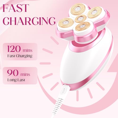 Women's Electric Razor for Legs & Bikini - Waterproof Rechargeable Trimmer Pink