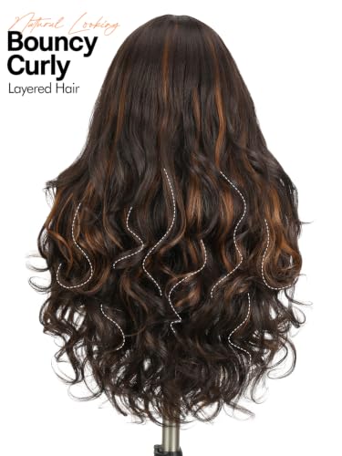 Highlight Brown Layered Yaki Curly Half Wig with V Part Design for Women
