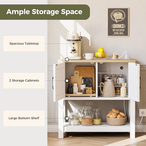 IRONCK 32-Inch Console Table with Storage, USB/ outlets Power Hub, Farmhouse White