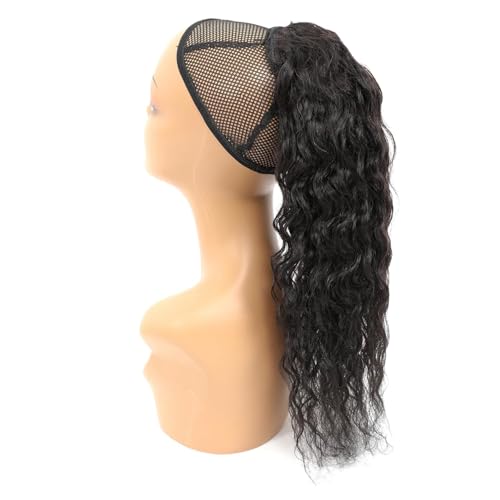 Water Wave Human Hair Drawstring Ponytail Extension for Black Women - 24 Inch Curly Style