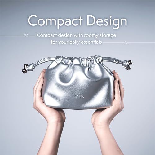 Metallic Silver Evening Clutch Bag for Women - Vegan Leather, Ruched Bridal Purse, Prom Party Organizer