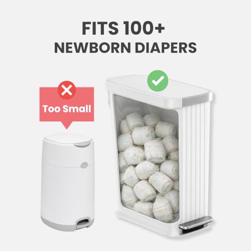 White 13 Gallon Step Diaper Pail with Odor Filter & Large Capacity – No Refills Needed