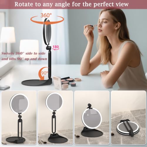 Lighted Makeup Mirror 40X Magnification Foldable Dual-Sided - Black