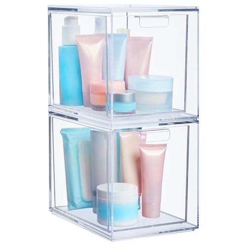 6.75-Inch Tall Clear Plastic Stackable Drawer Organizer Set for Cosmetics & Vanity Storage