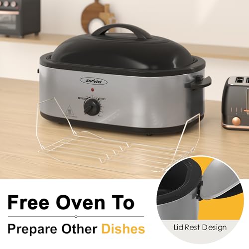 Sunvivi 20QT Electric Roaster Oven with Self-Basting Lid, Warm/Defrost, 24lb Capacity, Silver