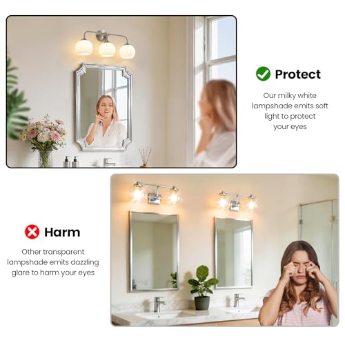 Bathroom Vanity Light Fixtures 3-Light Brushed Nickel Over Mirror with Frosted Glass Shade - Nickel / 3 Light