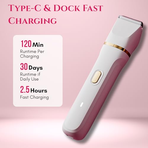5-in-1 Bikini Trimmer Electric Razors with USB Cord, Excellent Facial Hair Elimination, Wet/Dry Body Shaver for Nose, Eyebrows, Beard, Leg, and Arm, IPX7 Waterproof (White)