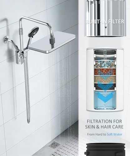Sankecao 12-Inch Shower Head with Filter Cartridges, Chrome Dual Rain + Handheld