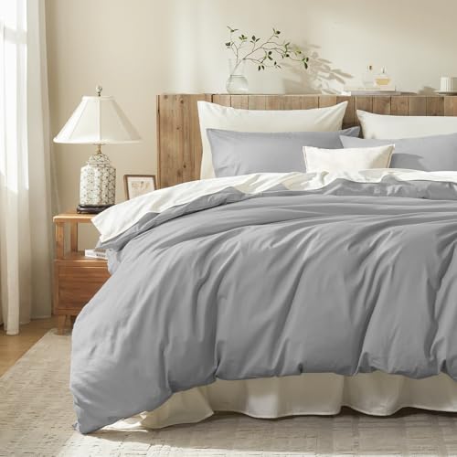 Queen Size Egyptian Cotton Duvet Cover Set - Grey, 90x90 Inches, Breathable & Durable