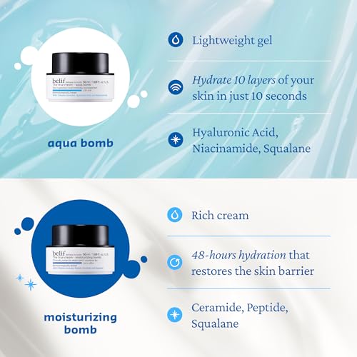 belif Aqua Bomb Hydrating Face Moisturizer with Niacinamide & Hyaluronic Acid - New Formula, 0.85 Fl Oz