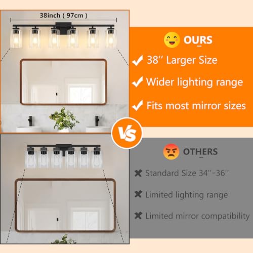 Bathroom Vanity Light Fixture - 6-Light Black Over Mirror, Modern Design