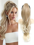 MEGICAEBEAUTY 26 Inch Light Blonde Clip-In Ponytail Hair Extensions Curly & Straight