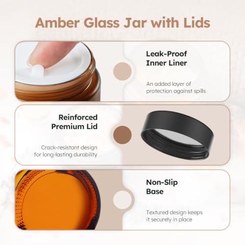 Amber Glass Jars with Black Lids - 2 oz, 60 Pack, Durable & Leak-Proof - Variation of THIS listing: Amber-Black Lids / 2 Ounces / 60