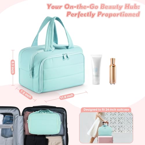 Travel Toiletry Bag: ?? Large Capacity, 4 Compartments, Wet/Dry Separation, Ultra-Soft Lightweight Fabric & Anti-Spill Design for Travel,Gym,Gift(11.8" L)? (Sea Salt Blue)