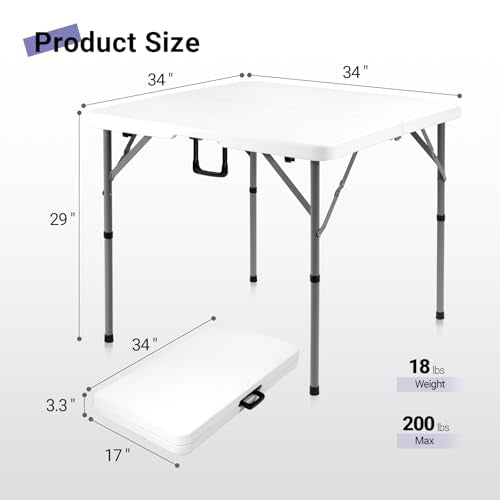 34-Inch Folding Card Table Square Portable Heavy Duty Plastic Game Table - White - Variation of THIS listing
