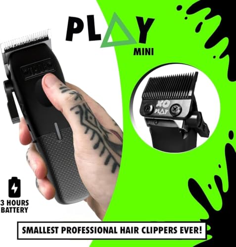 Mini Play Professional Cordless Hair Clippers - Dual Speed 6000-7500 RPM, Rechargeable, Compact Barber Trimmer - Black