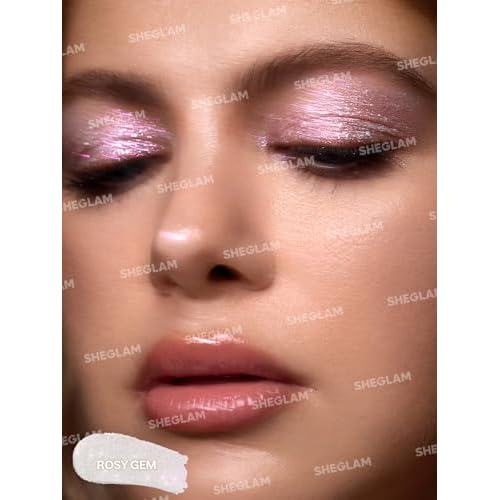 SHEGLAM Crystal Jelly Glaze Stick Eye Shadow Stick Eyeliner Brightener Pencil Crayon with Brush Easy to Blend Long Lasting Shimmer Eyeshadow-Rosy Gem