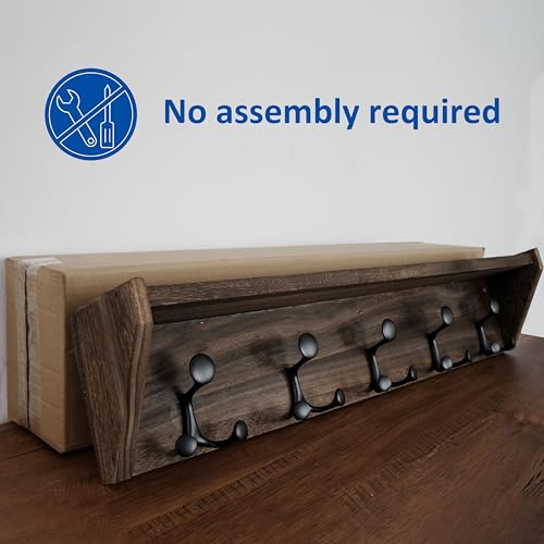 35-Inch Wall Mount Coat Rack with Shelf and Triple Hooks - Weathered Brown
