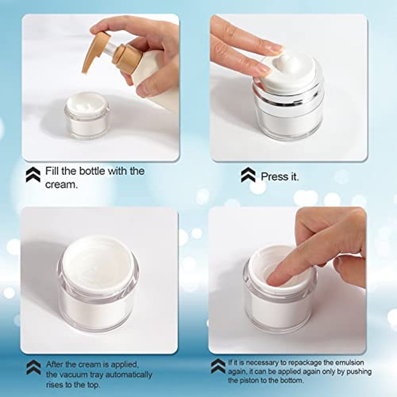 4Pack Airless Pump Jars Mixed(0.5oz+1.0oz+1.7oz+3.5oz) Lotion Dispenser Bottle with Pump, Moisturizer Travel Containers for Skincare Face Makeup
