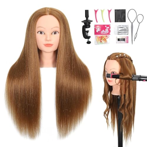 Mannequin Head with 80% Human Hair for Hair Styling Practice - 27# Dark Brown
