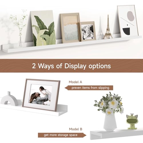 White 48-Inch Picture Ledge Shelf Set of 4 Wall Mounted Photo & Book Shelves