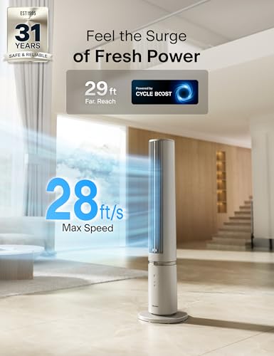 Pelonis 40-Inch Oscillating Tower Fan with Remote Control - Khaki, Ultra Easy-Clean