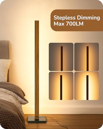 Wooden LED Corner Floor Lamp with Remote - Dimmable 7CCT Light Brown
