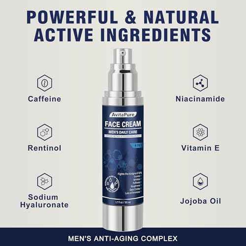 6-in-1 Face Cream for Men ? Mens Anti Aging Face Cream w/Caffeine & Retinol to Firm, Hydrate & Refresh Skin, Quick-Absorbing Non-Greasy Formula