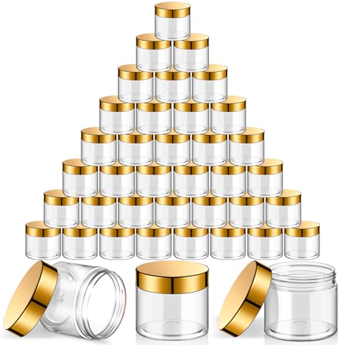 36 Pack 4 oz Plastic Cosmetic Jars with Gold Lids - Airtight Reusable Storage Containers