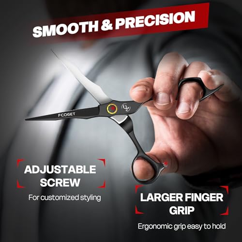 Fcoget Black Professional Japanese 440C Stainless Steel Hair Cutting Scissors 6.8 inch for Salon & Home