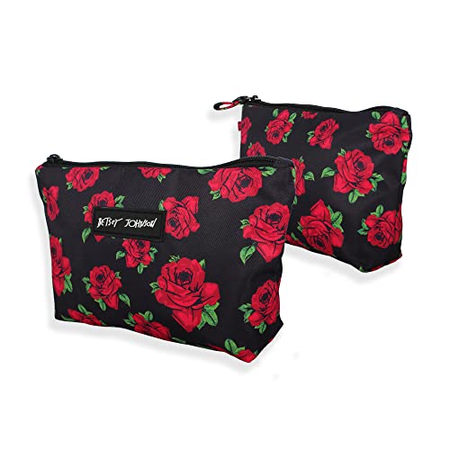 Betsey Johnson 8.5 Inch Zipper Cosmetic Pouch Small Toiletry Bag?Lightweight Durable Polyester Organizer with Inner Zipped Pocket Good For Makeup Accessories and Travel Needs (Covered Rose)