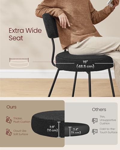 Upholstered Dining Chairs Set of 2 - Modern Boucle Lounge Chairs, Ink Black