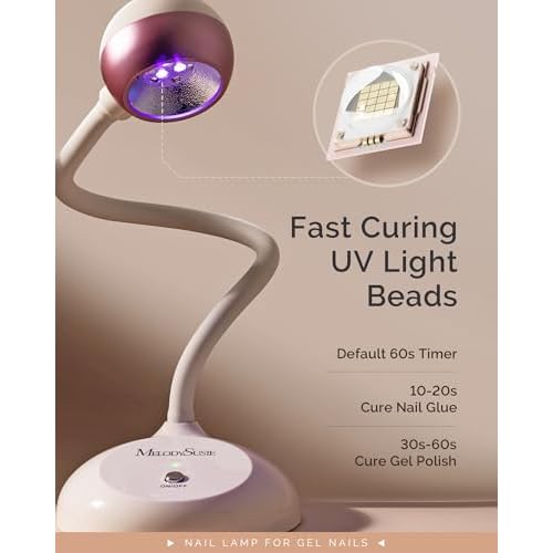 MelodySusie Gooseneck Cordless UV Nail Lamp with Adjustable Light Angle, S-Pro09M 2-in-1 Rechargeable Fast Curing Nail Dryer Cures All Gels, Especially Rhinestone Glue & Liner Gel Polish