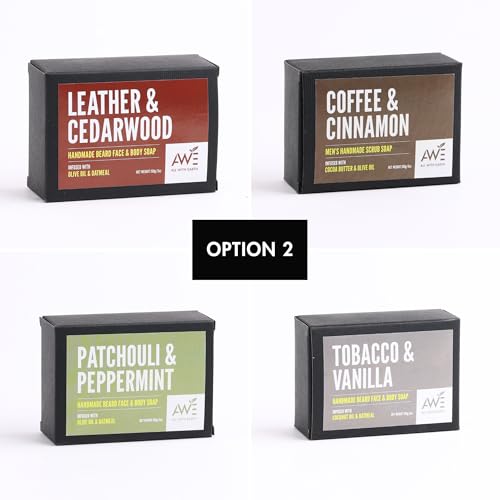 Men¡¯s Moisturizing Scrub Soap Set of 4 Handmade Natural Bars Rugged Masculine Scents Deep Cleanse Hydrate Nourish Face Beard Body (Option 2)